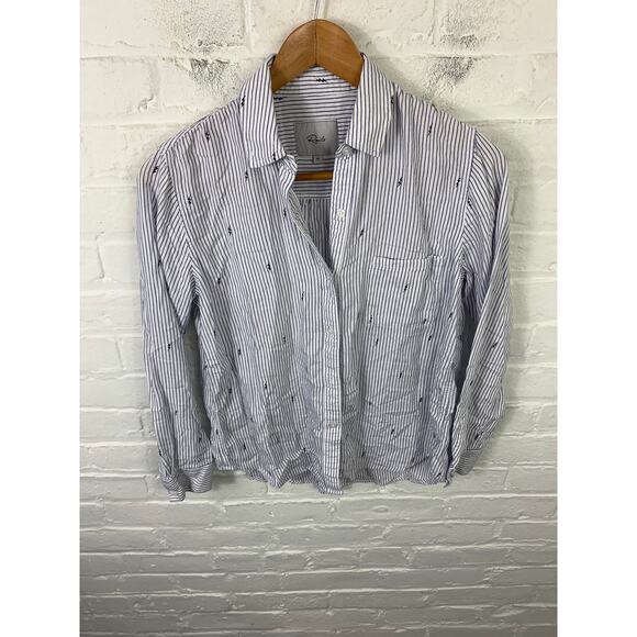 Rails Rocsi Flocked Button Up Long Sleeve Lightning Bolts Pinstripe White SZ XS - Picture 1 of 5